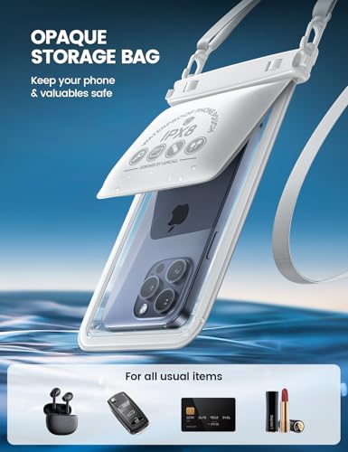 Lamicall Double Pocket Waterproof Phone Pouch, IPX8 Water proof Dry Bag - color: White