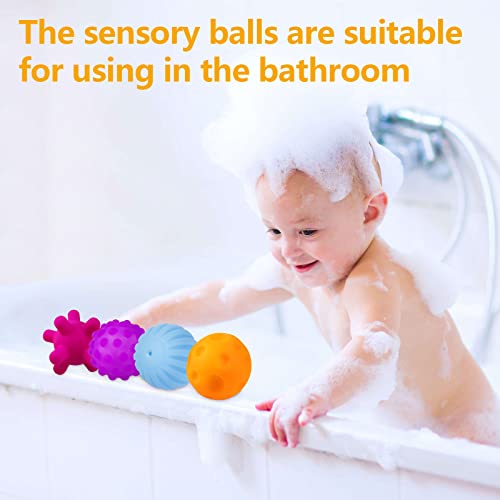 Baby Balls, 4 Pack Textured Multi Ball Set for Babies 3 Months+ - color: Vibrant Easy-Grip Balls