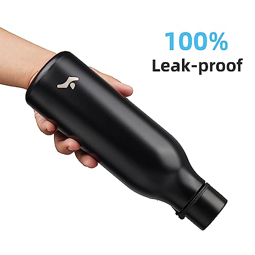 Konokyo 18 oz Insulated Stainless Steel Metal Water Bottle with Strap - color: Black, size: 18 Ounces
