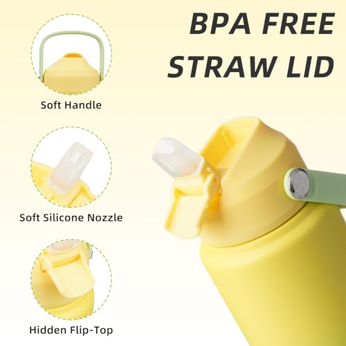 BJPKPK 24oz Insulated Water Bottle, Stainless Steel Bottle with Straw Lid - color: Fresh Green, size: 24 Ounces
