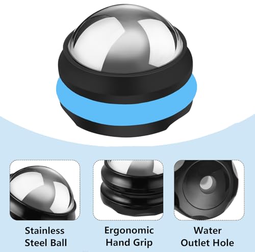 Cold Massage Roller Ball, Stainless Steel Massage Ball for Cold & Heat Therapy Relief, Roller for Muscles Deep Tissue, Free Rolling Removable Gel Ball for Pain Relief