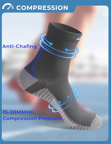 Mens Compression Running Socks: 15-20 mmHg Arch Support Non-Slip - color: D-gray Gray Gray, size: 9-13