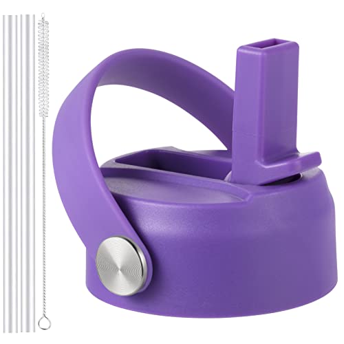 Straw Lid for Hydro Flask Wide Mouth, Lid with Flexible Handle and Straws, Replacement Sports Cap for Hydroflask 32 40 oz - color: Purple