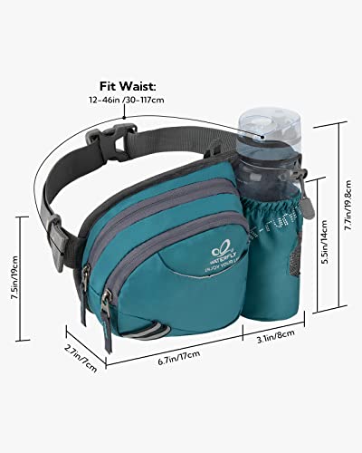 WATERFLY Fanny Pack Waist Bag: Waist Pack for Women Men with Water Bottle Holder Hiking Fanny Pack for Running Walking DogWalking Travel Cycling - color: Turquoise