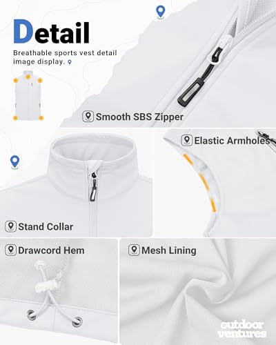 Outdoor Ventures Men's Running Golf Vest Outerwear Lightweight Windproof - color: White, size: Medium