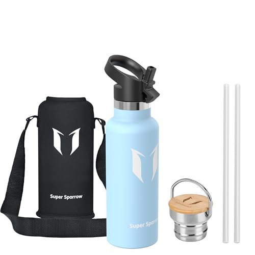 Sparrow Metal Water Bottle with Straw - Insulated Water Bottles Kids 500ml - color: Frost, size: 16.9 Ounces