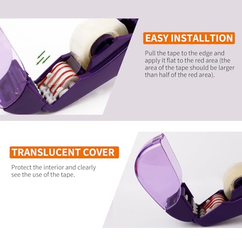 Eagle Automatic Tape Dispenser, Tape Gun, Single Handheld Design, Free 1 Roll of 0.5 Inch (12 mm) and 1 Roll of 0.75 Inch (19 mm) Tapes (Purple) - color: Purple