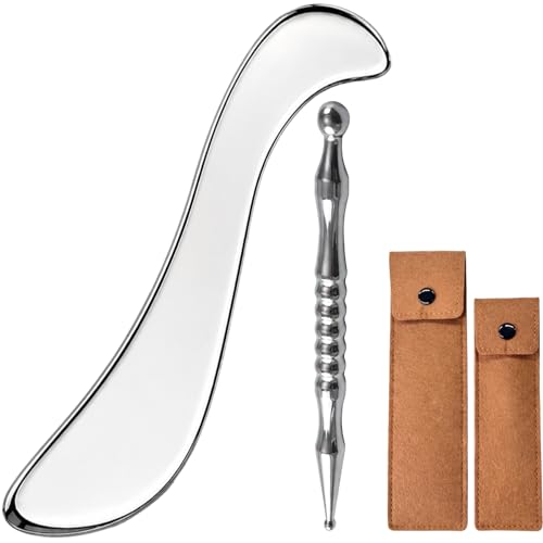 Rena Chris Stainless Steel Muscle Scraper Tool and Acupressure Pen 2-Pieces
