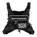 Tactical Breathable Chest Bag, Multi-functional Running Vest, Featuring Reflective Zipper Pocket and Flag Patch, Adjustable Straps, for Night Running, Hiking, Cycling and Fitness Use (Black)