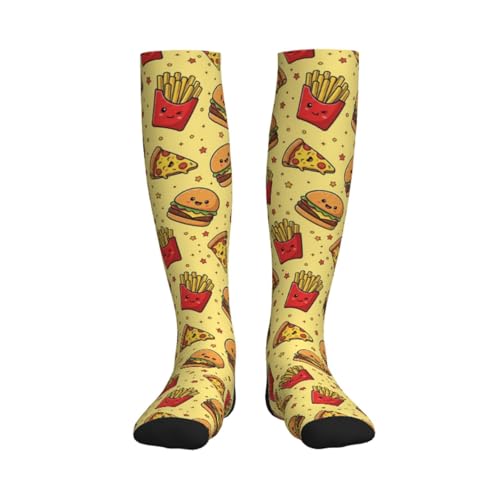 Compression Socks Knee High Support Stockings Women Men - color: Cute Hamburger Pizza