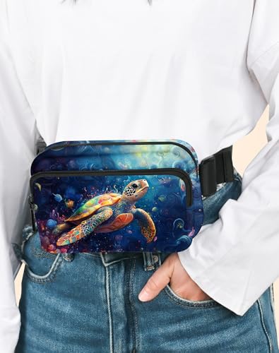 Sea Turtle Fanny Pack Fashion Belt Bag Lightweight Waist Pouch with Adjustable Strap Mini Crossbody Bags for Women Travel Sports Running - color: Light Yellow