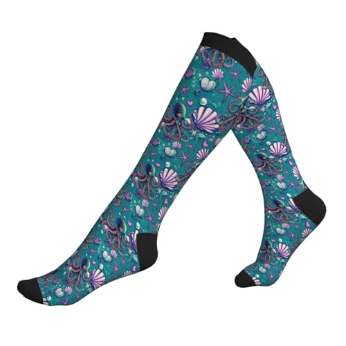 Compression Socks Knee High Circulation Support Socks For Women Men Athletic Running Hiking Travel - color: Cute Octopus