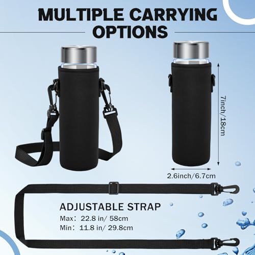 FillTouch 2 Pack Insulated Neoprene Water Bottle Holder Carrier with Adjustable Strap - Hands Free Sling Bag for 17oz/500ml Standard Bottles for Walking, Gym, Hiking, Commuting