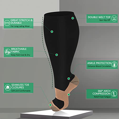 CTHH Wide Calf Compression Socks for Women Men Plus Size Knee High Stocking - color: Coppery/Black, size: XX-Large