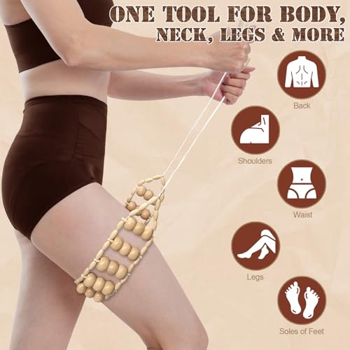 Wood Therapy Massage Tools, Wooden Back Roller Rope Maderoterapia Kit