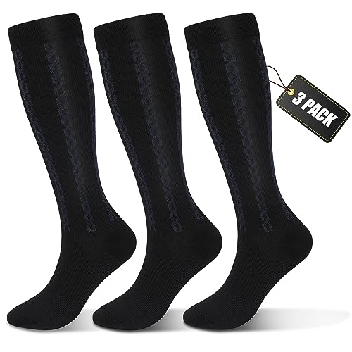 FULLSOFT Medical Graduated 30-40mmHg Compression Socks for Women&Men Circulation Knee High Socks Hiking Running Stockings - color: 00-3 Pack-black, size: Small-Medium