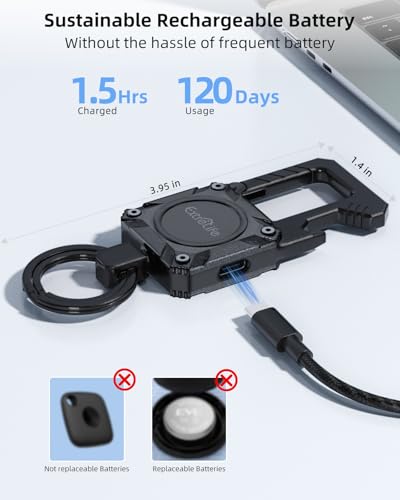 ExtreLife Keychain, Works with Apple Find My, Bottle Opener, Carabiner Car Key Chains with Gps Tracker - color: Black