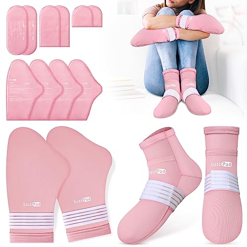 SuzziPad Cold Socks & Hands Ice Pack for Chemo Must Haves, Pink, S/M - size: S/M, style: Cold Therapy Socks and Gloves