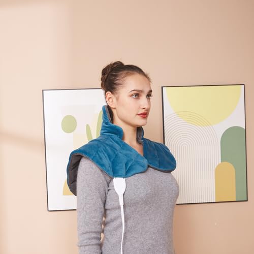 Ambershine 19''x24'' Weighted Neck & Shoulder Heating Pad, 2.5lbs with 12 Temperature Settings& 4 Auto-Off Timers, Pain Relief for Neck/Shoulder/Back(Gray&Blue) - color: 01-gray and Blue