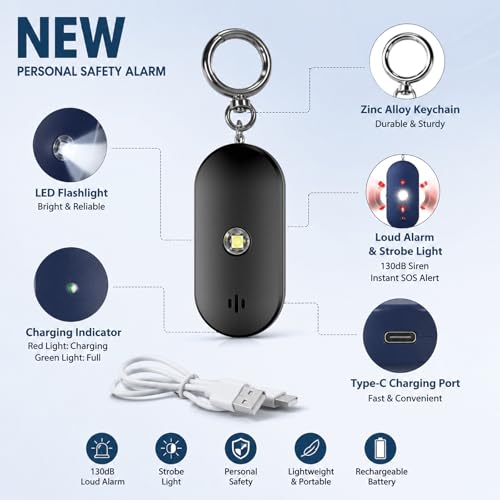 Personal Safety Alarm for Women, 130dB Keychain Alarm, Black - color: Black