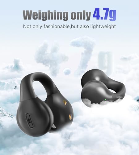 Kinglucky i21 Open Ear Clip On Earbuds Wireless Bluetooth Ear Clip Headphones with Mic,Noise Cancelling, Waterproof IPX4,for Small Ears,Perfect for Running,Sports,Glasses Wearers (Black) - color: Black