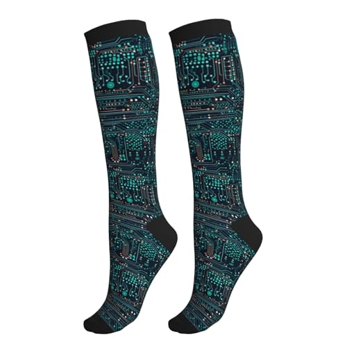 Compression Socks Women and Men 15-20mmHg-Circulation Support Socks for Athletic Running Cycling - color: Circuit Board2
