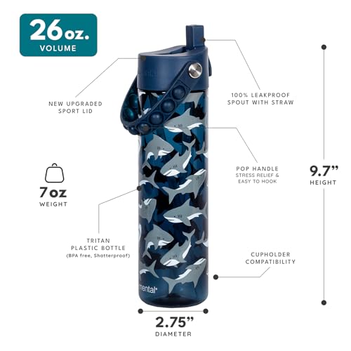 Elemental Splash 26oz Tritan Plastic Water Bottle with Straw & Pop-It Strap - color: Great White, size: 26 Ounces