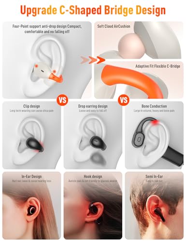 Wireless Open Ear Earbuds Sports Clip-On Headphones with Night Flash Lights - color: White