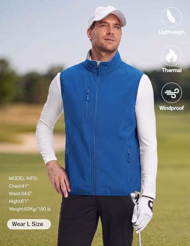 fit space Men's Lightweight Vest Softshell Sleeveless Windproof Jacket with Zipper Pocket Cycling Travel Hiking Running Golf - color: Dark Blue, size: Large