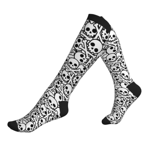 Tie Dye Compression Socks Knee High Support Socks For Women Men Running Athletic Hiking - color: Black Skull