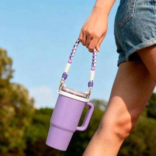 Water Bottle Handle Strap Compatible with Owala Water Bottle - color: White purple