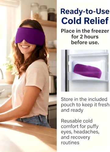 Cooling Gel Eye Mask for Puffy Eyes, Migraine & Headache Relief, Full Eye-Area Cold Compress for Eyes & Temples, FSA Eligible HSA Reusable Eye Ice Pack for Swelling & Post-Surgery Recovery - color: Purple