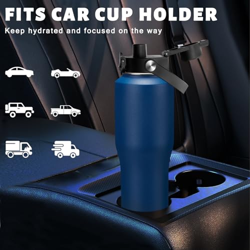 32 oz Vacuum Insulated Water Bottle, Fits Car Cup Holder – Leak Proof Mug - color: Navy Blue, size: 32 Ounces