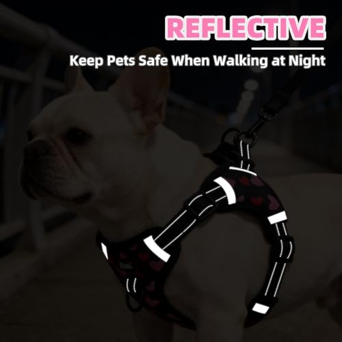 PUPTECK Dog Harness Small Sized Dog, Step in Adjustable Reflective Dog Vest Harness Escape Proof, No Pull Soft Padded Harness Easy Control, Heart, M - color: Black(Heart), size: M (CHEST: 14.5"-20")