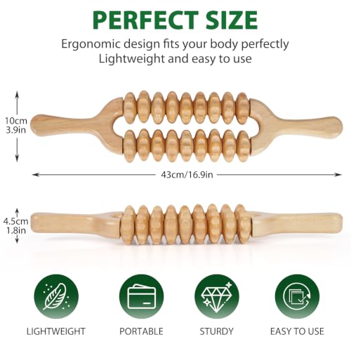 Liitrton Manual Wooden Massage Roller Stick for Muscle Relief, 18-Wheel - size: 18-Wheel-Wood
