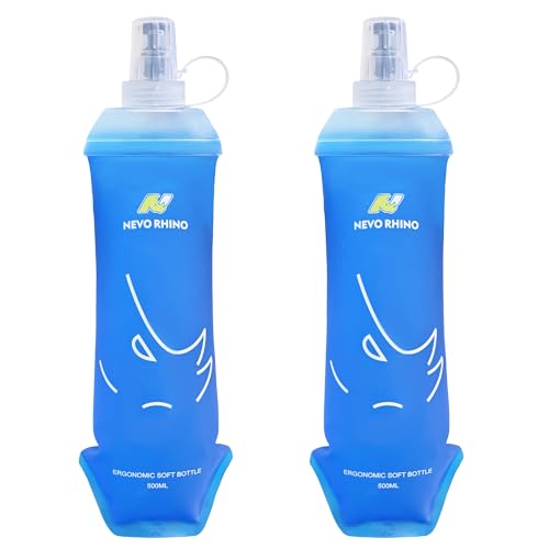 N NEVO RHINO Soft Flask 17oz/500ml, 2PCS TPU Running Water Bottle - color: 2*500ml-Blue