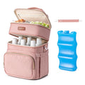 Breastmilk Cooler Bag with Ice Pack Fits 6 Baby Bottles Up to 9 Ounce, Double Deck Leak-Proof Baby Bottles Bag with Shoulder Strap for Nursing & Working Mom, - color: Pink with pocket