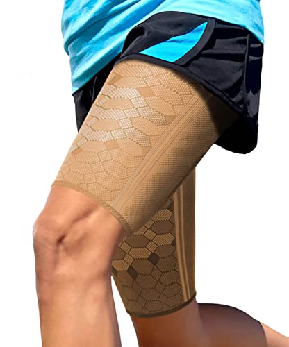 Sparthos Thigh Compression Sleeves, Quad Wrap, Hamstring Brace - Beige-XL - color: Desert Beige