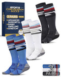Pembrook 3 Pairs Compression Socks 20-30 mmHg - Compression Socks for Women and Men | Running, Athletic, Travel, Nurses - color: Line Pattern (Black/White/Blue) - 3 Pairs, size: X-Large