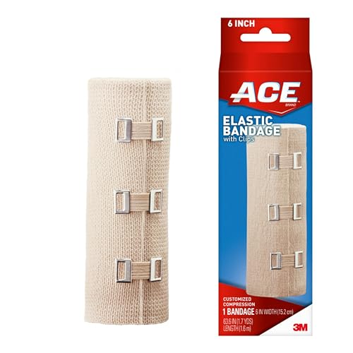 ACE-207315 6" Elastic Bandage with Clips, Beige-6 Inch (Pack of 3) - size: 6" (Pack of 3)