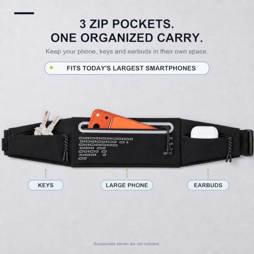 Running Belt Fanny Pack Men Women, Slim No-Bounce Waterproof Phone Holder - color: Black