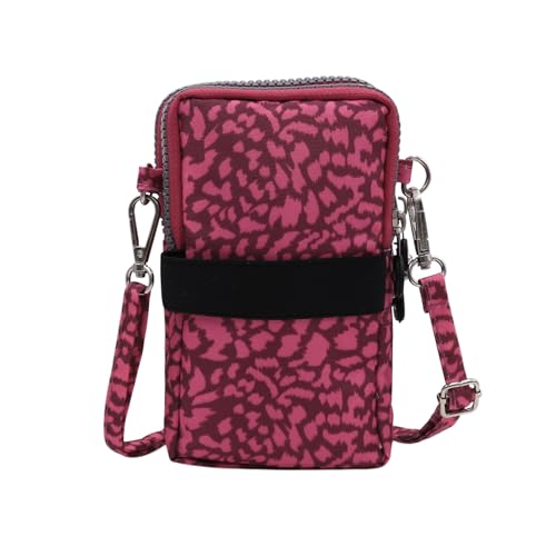 ZGMYC 3-Layers Cellphone Pouch Wristlet Purse Waterproof Sports Armband Shoulder Bag Wallet - color: Pink Leopard Print