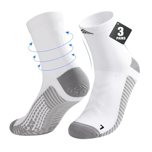 Mens Compression Running Socks: 15-20 mmHg Arch Support Non-Slip - color: A-white White White, size: 13-16