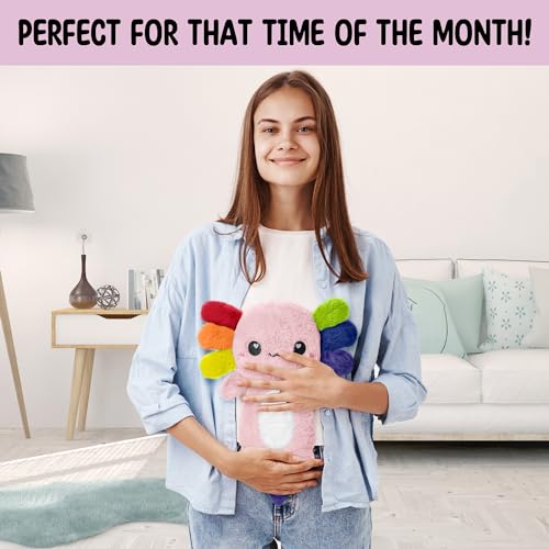 Axolotl Microwavable Stuffed Animals Unscented Heating Pad, Rainbow, 1.5lbs Soft Cozy Kawaii Hot and Cold Plushie Heating Pad for Women and Kids, Cute Warm Pillow Plush Gifts for Axolotl Lovers - color: Rainbow Axolotl