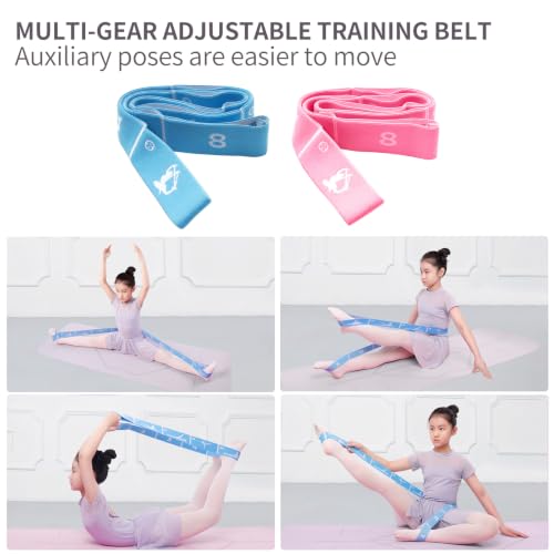 2-Pack Adjustable Kids Dance Stretch Bands - 8-Loop Elastic Bands for Ballet, Latin, Yoga, Gymnastics & Stretching - Flexible, Multi-Section Design for Dance Training & Flexibility - color: Blue+Pink