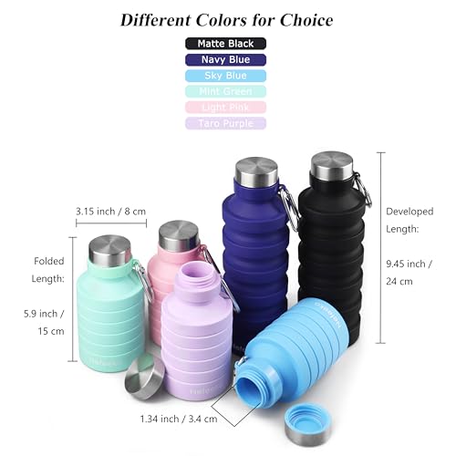 Nefeeko Collapsible Water Bottle, 27oz Reuseable BPA Free Silicone Foldable Water Bottles for Travel Gym Camping Hiking, Portable Leak Proof Sports Water Bottle with Carabiner - color: Light Pink-27oz