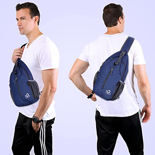 WATERFLY Crossbody Sling Backpack Sling Bag Travel Hiking Daypack - color: Navy Blue