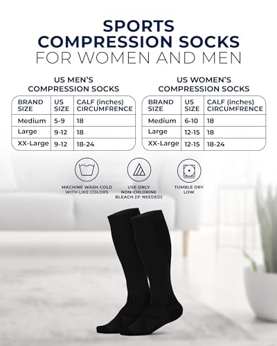 Pembrook 3 Pairs Compression Socks 20-30 mmHg - Compression Socks for Women and Men | Running, Athletic, Travel, Nurses - color: 3 Black With Black - 3 Pairs, size: Large