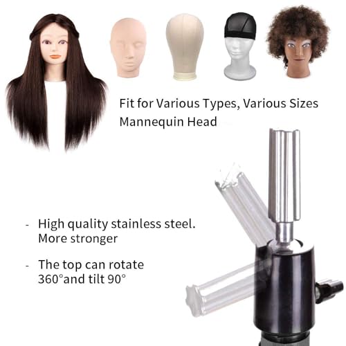ZQIAN BEAUTY 55 Inch Heavy-duty Wig Head Stand, Adjustable Metal Mannequin Head Stand Tripod For Hairdressing Training Head, Wig Stand Tripod with Tool Tray (Black, Mannequin Head Not Included) - color: Black, size: 55 Inch