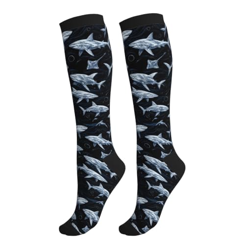 Compression Socks Women and Men 15-20mmHg-Circulation Support Socks for Athletic Running Cycling - color: Fish